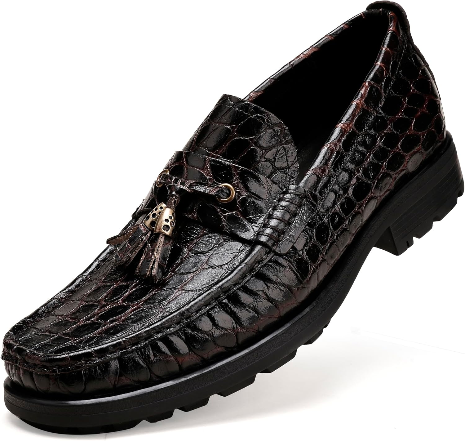 

Мужские лоферы GOLDEN COXES с кисточками из премиальной кожи, классическая модель с тиснением под аллигатора и толстой подошвой Golden Coxes Family, Coffee