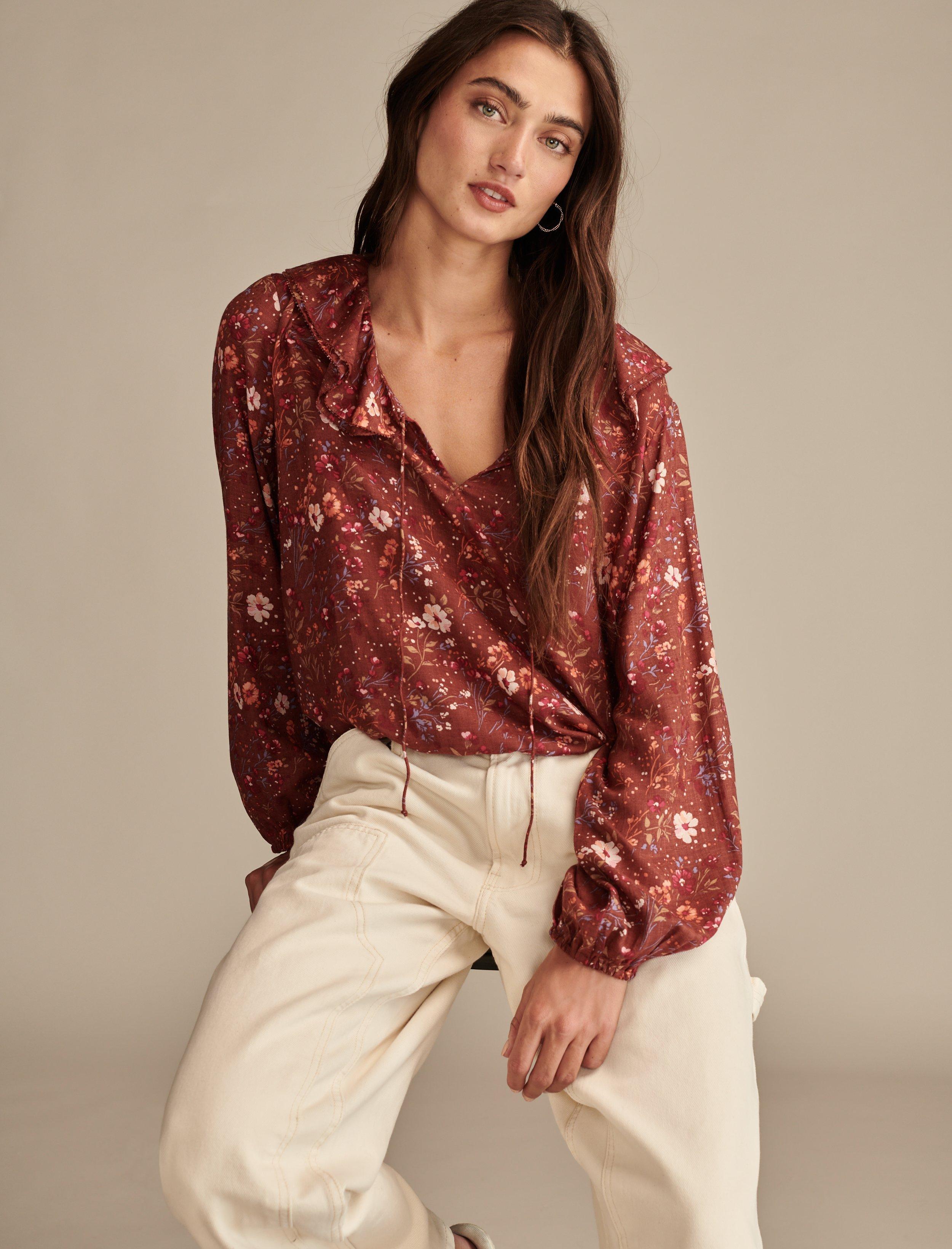 

Женская блузка с рюшами и воротником Lucky Brand, цвет dark natural