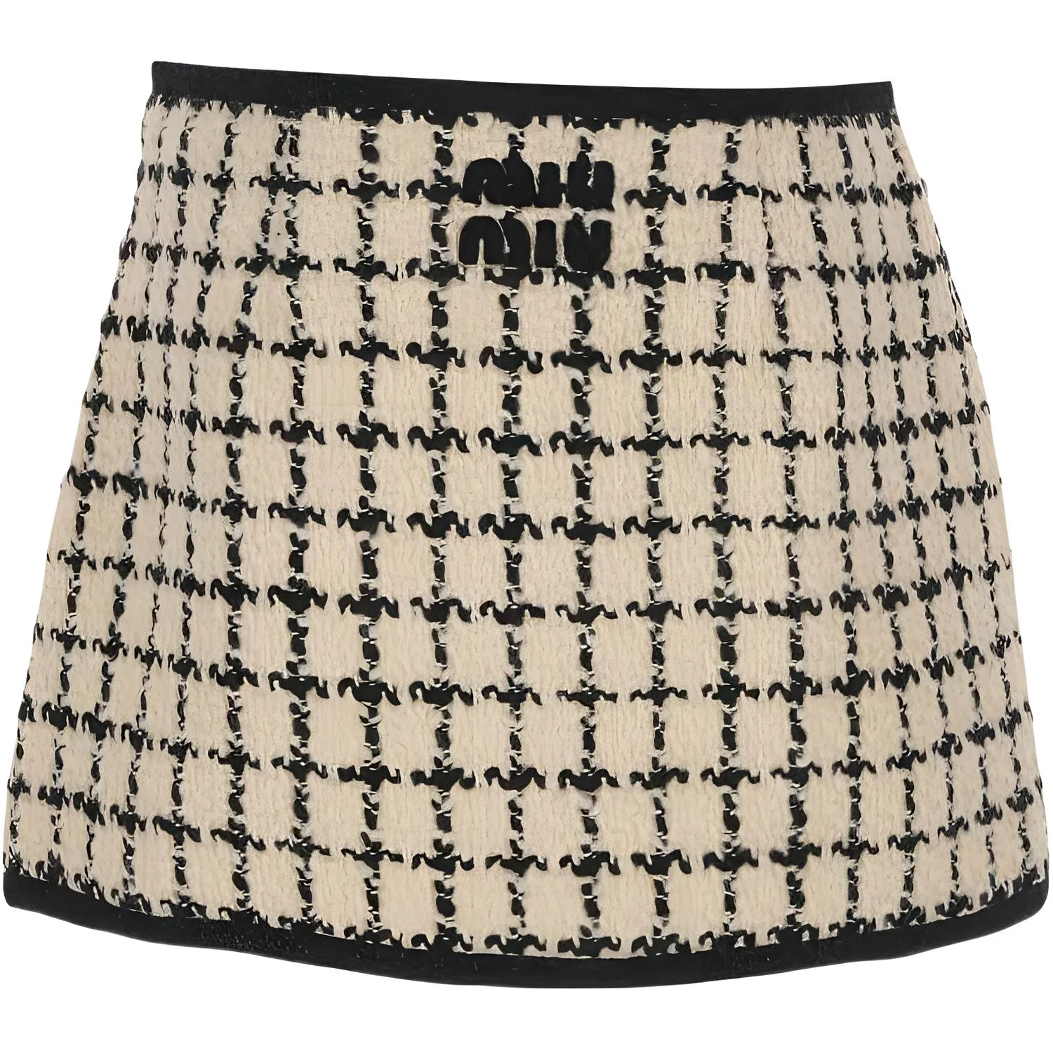 Мини-юбка из твида в клетку MIU MIU, экрю