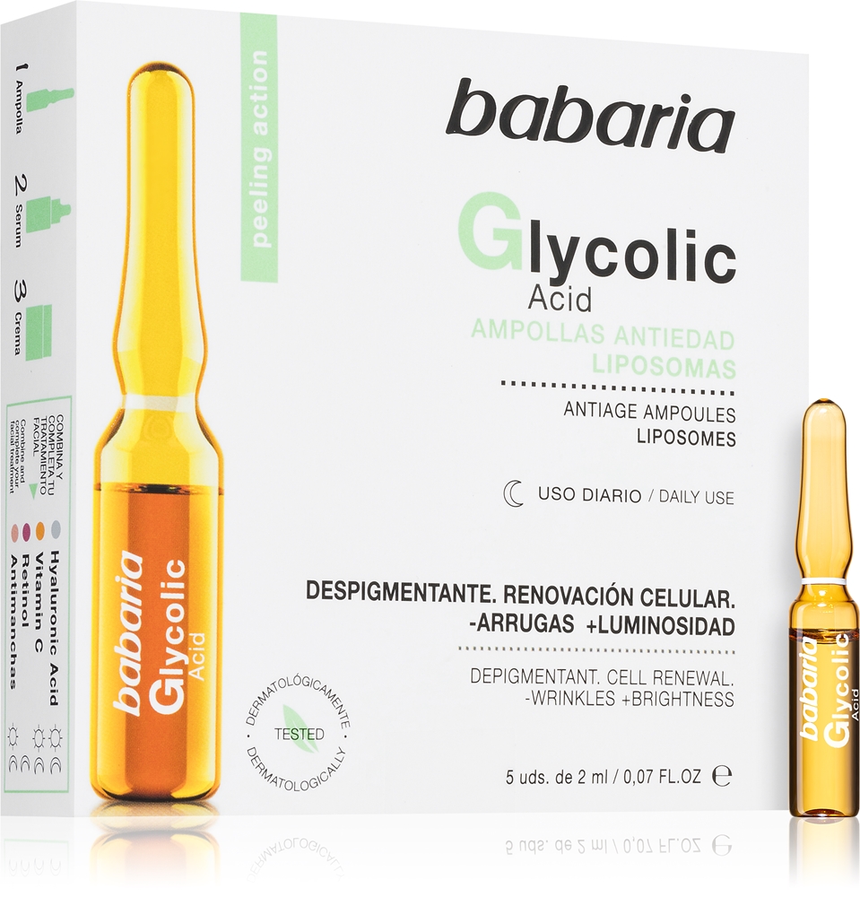 

Осветляющая сыворотка с гликолевой кислотой против морщин в ампулах Babaria, 5× 2 мл