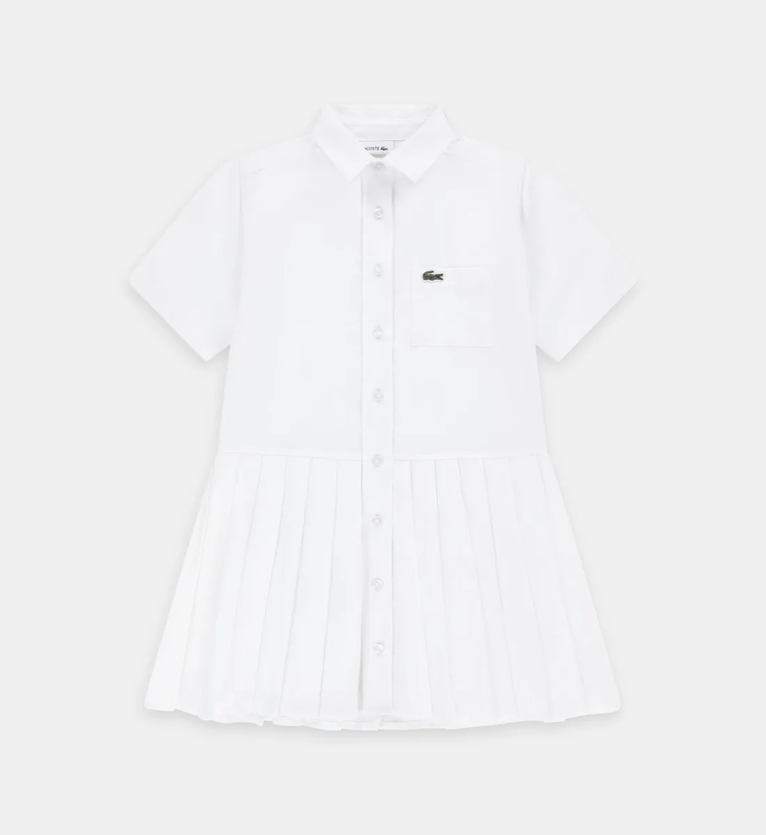 Прямое плиссированное платье-рубашка из фирменной попелины Lacoste, белый