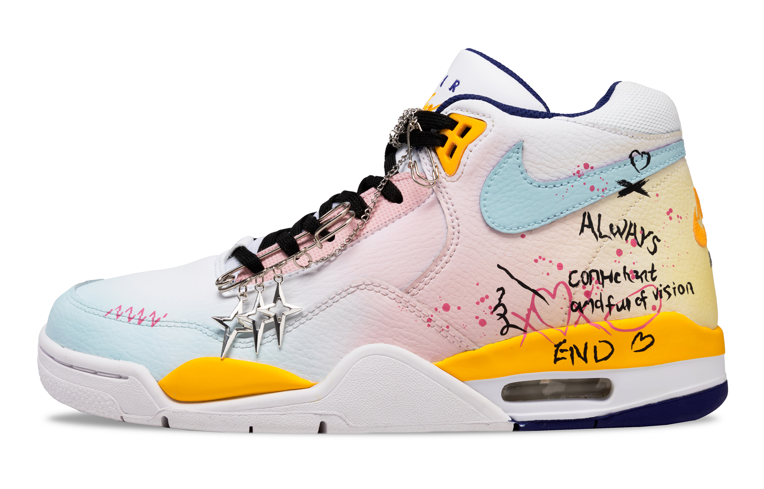

Nike Баскетбольные кроссовки Flight Legacy Vintage, мужские, средней высоты, цвет: синий, розовый, желтый