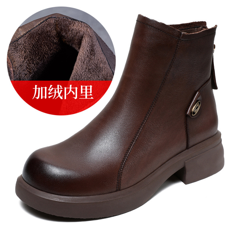 Devanro Женские полусапожки на каблуке 4 см тёмно-коричневые, цвет Dark Brown — фото 3