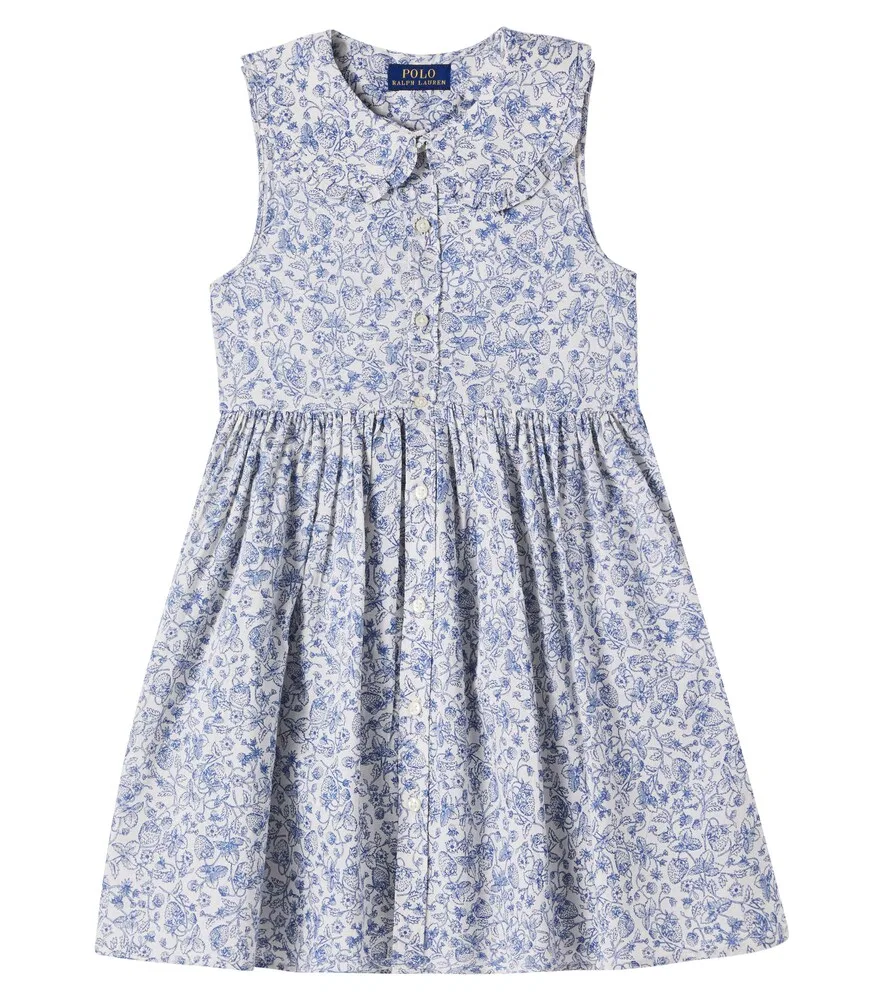 Платье из хлопка с принтом Polo Ralph Lauren Kids, белый