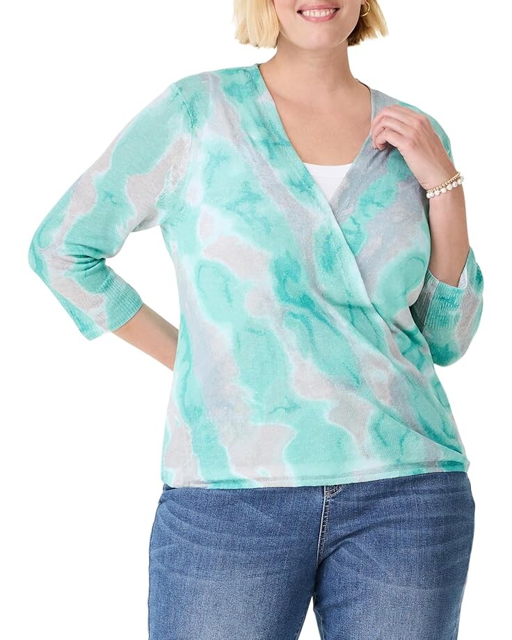 

Свитер NIC+ZOE Plus Size Watercolor Waves 4-Way Cardigan, цвет Aqua Multi