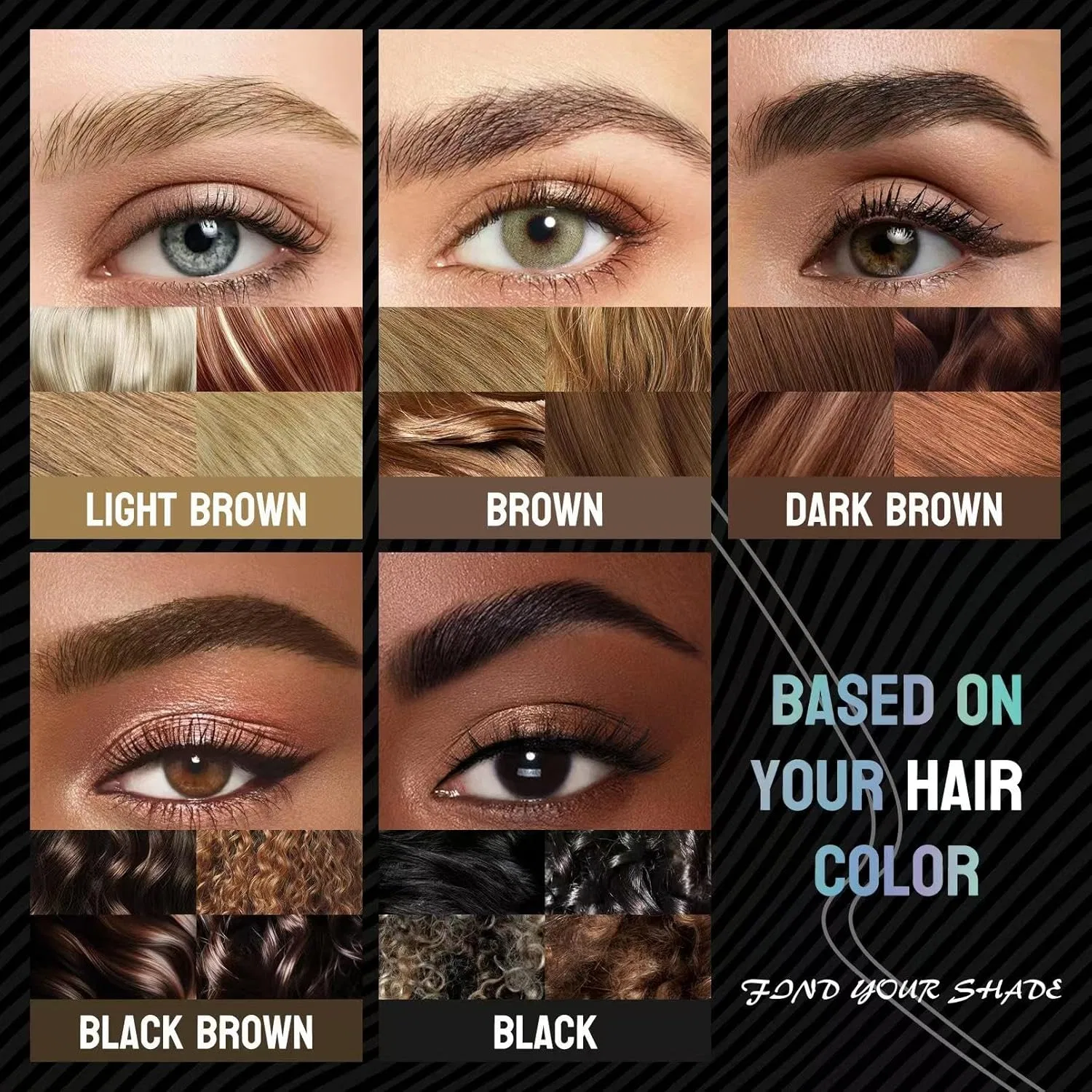 Карандаш для бровей Microblading 3D Водостойкий, 5 цветов, Xuanocheng, 18 г, light brown+brown+dark brown+black — фото 4