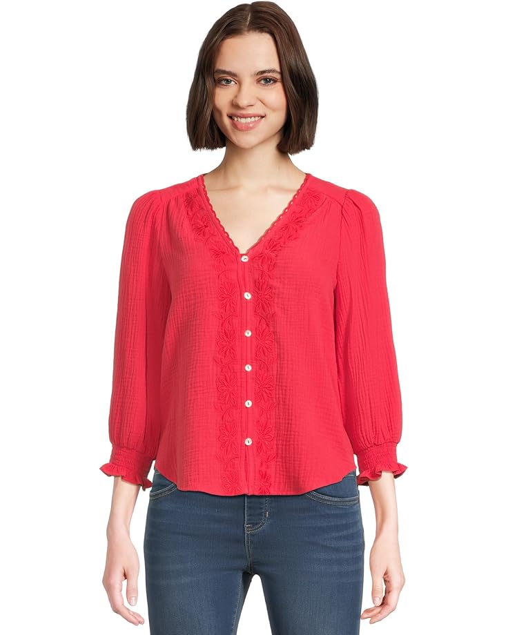 

Блуза Liverpool Los Angeles 3/4 Sleeve Embroidered Woven Blouse, цвет Geranium