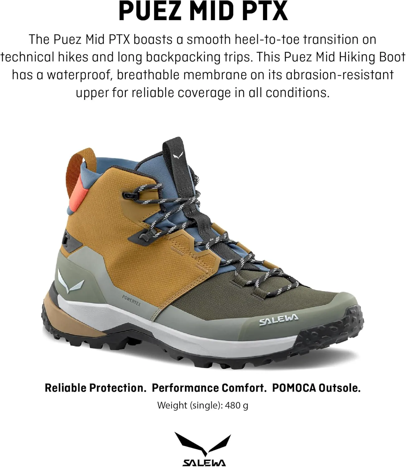 Водонепроницаемые трекинговые ботинки Salewa Puez Mid Powertex для мужчин, для походов и треккинга, золотой — фото 3