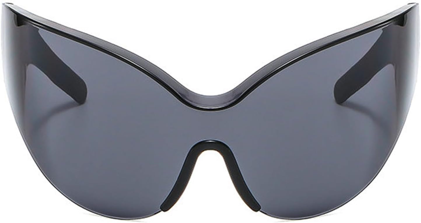 

Солнцезащитные очки Willochra «Кошачий глаз», модные безободковые очки в стиле Y2K для женщин и мужчин, солнцезащитные очки для спорта с защитой от УФ-излучения, цельные очки, Black