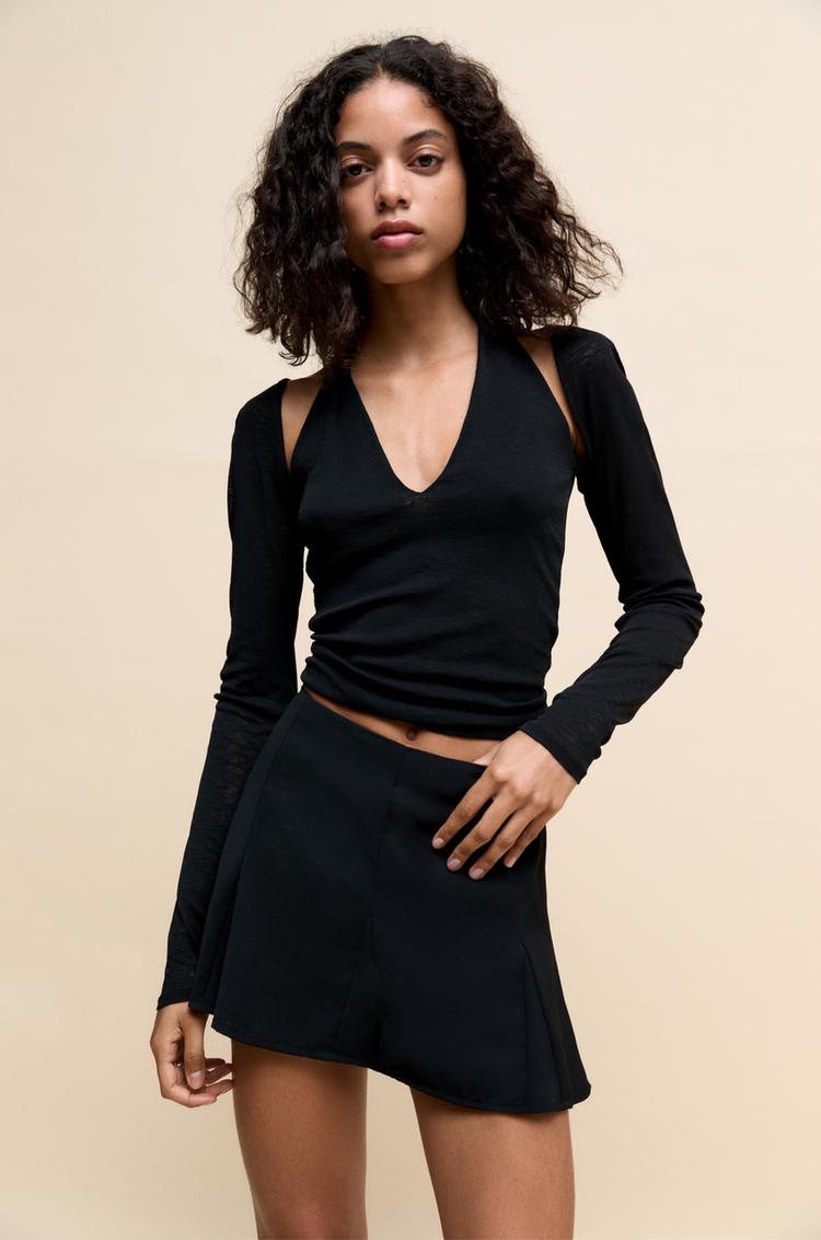 

Мини-Юбка годе с оборками Pull And Bear, черный