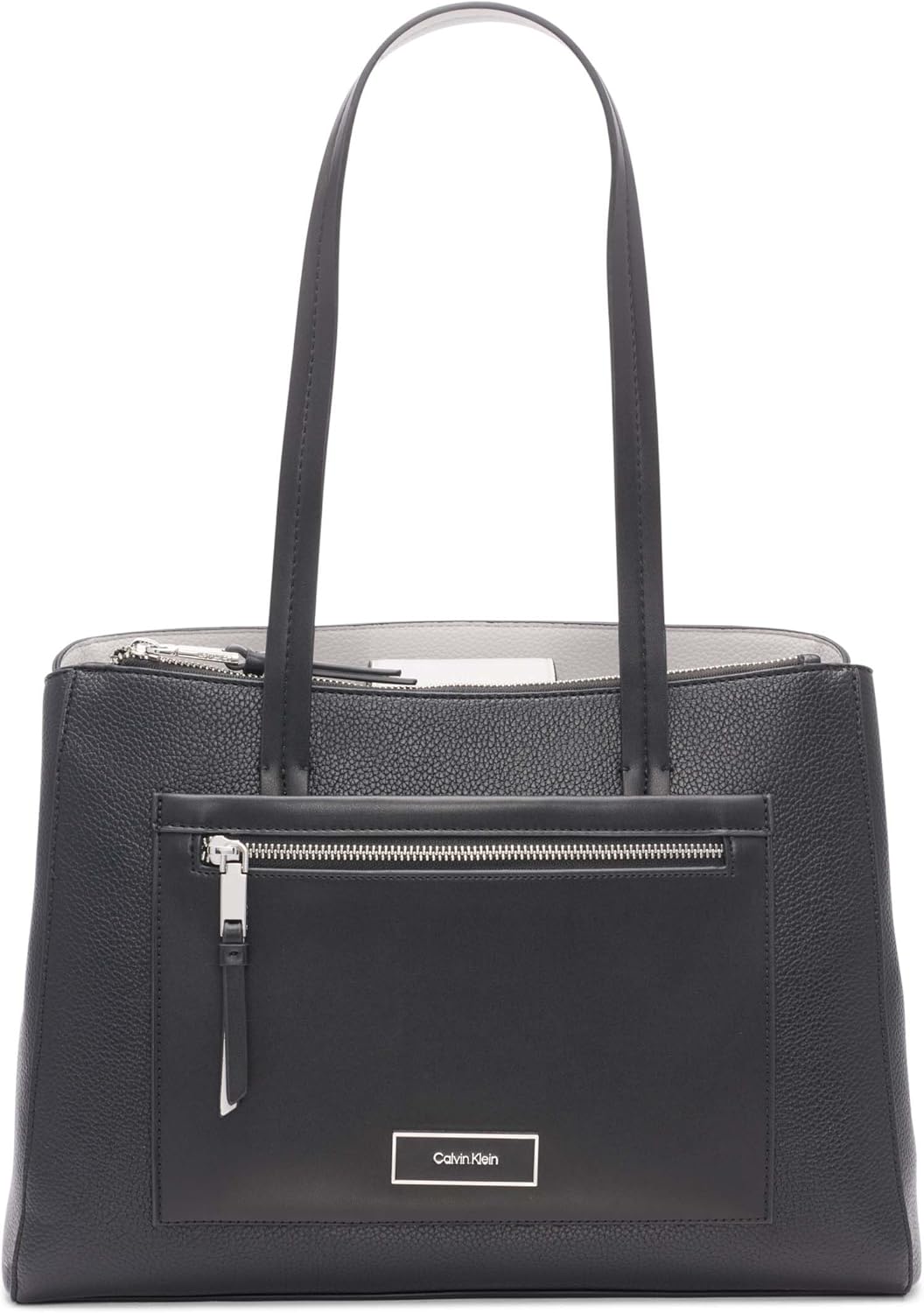 

Женская сумка-тоут Calvin Klein Hadley - 2 в 1, веганская кожа, 5 карманов, Black/Dove, Черный, Женская сумка-тоут Calvin Klein Hadley - 2 в 1, веганская кожа, 5 карманов, Black/Dove