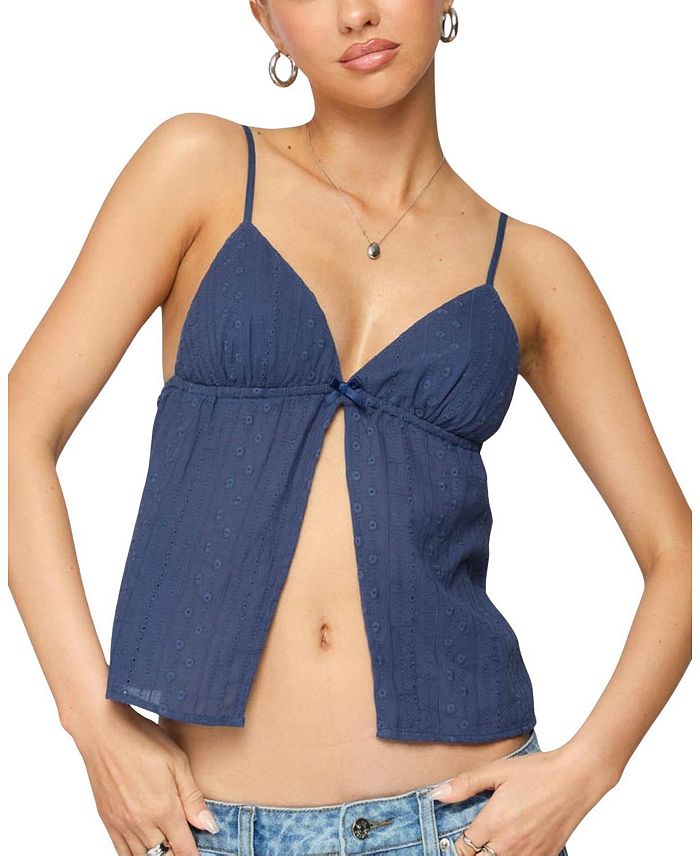

Отточенный топ с разрезом спереди Otis Eyelet Edikted, синий