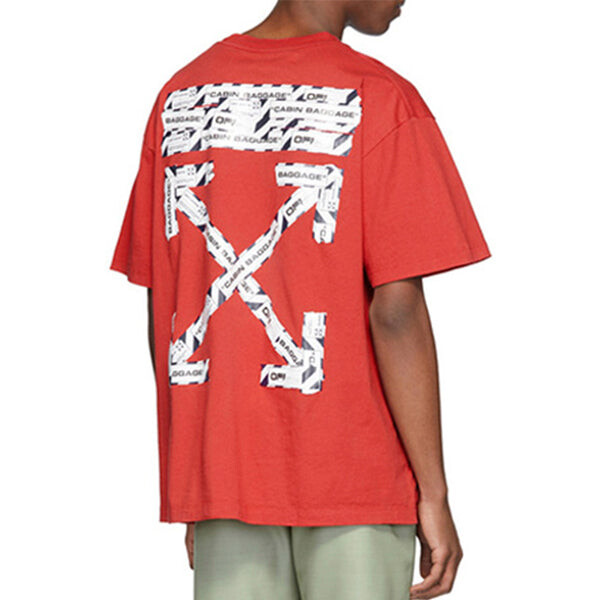 Футболка OFF-WHITE SS20 Airport Tape Print For Men Red, красный — фото 4