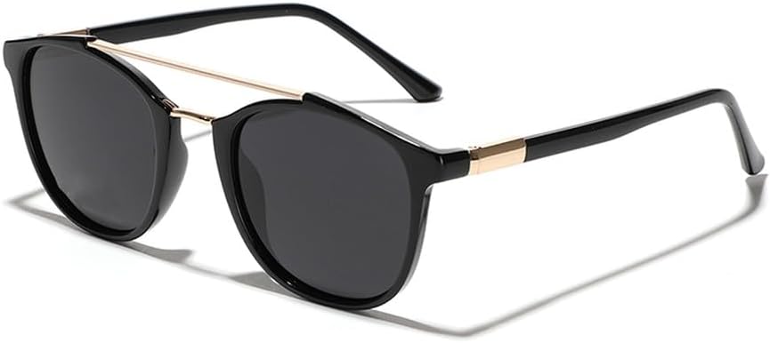 

Модные солнцезащитные очки с двойной перемычкой для мужчин, круглые солнцезащитные очки, поляризованные очки для женщин, ацетатные, зеленые, коричневые, унисекс WNCKSQ, Black Gold Frame