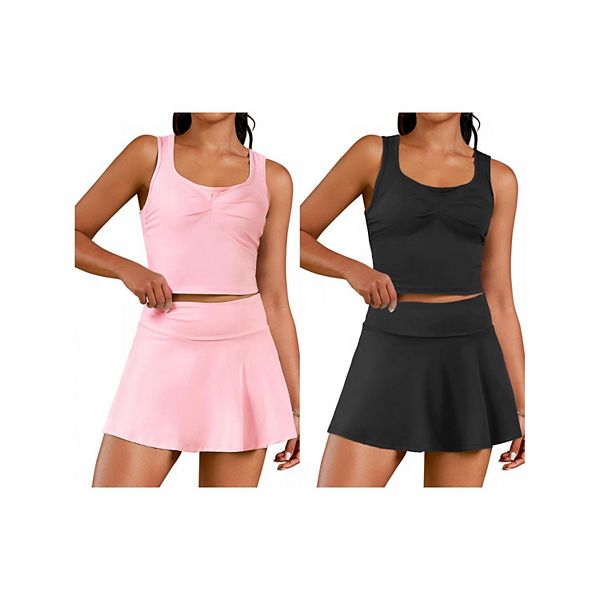 

2 упаковки женских теннисных платьев с шортами и топом racerback Athlechic, Black Pink