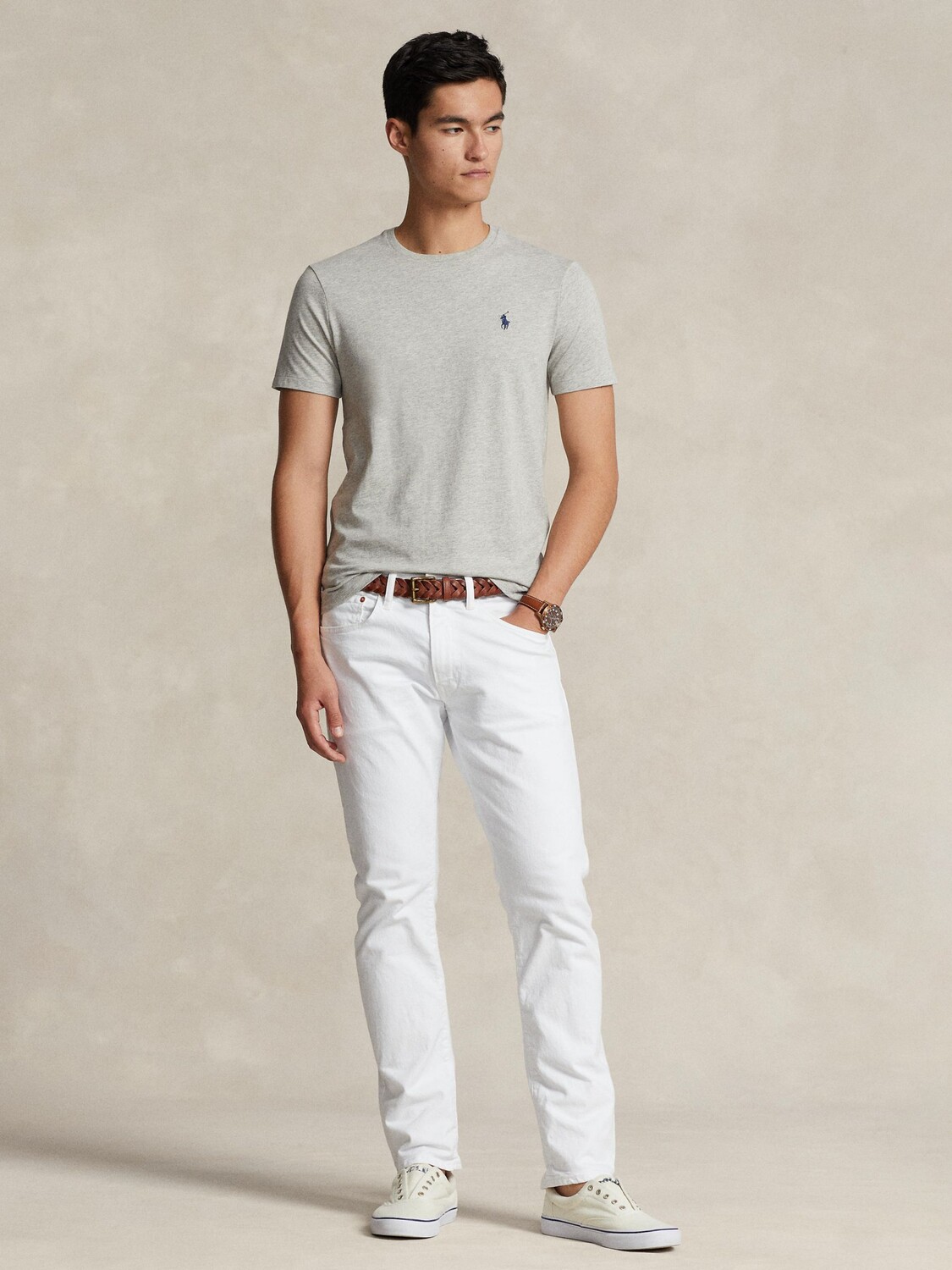 Футболка Polo Custom Slim Fit Ralph Lauren, новая хизер грей — фото 4