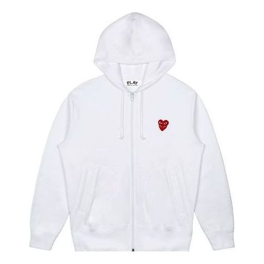 

Куртка (WMNS) COMME des GARCONS PLAY Zip Hooded Sweatshirt With Red Family Heart 'White', белый