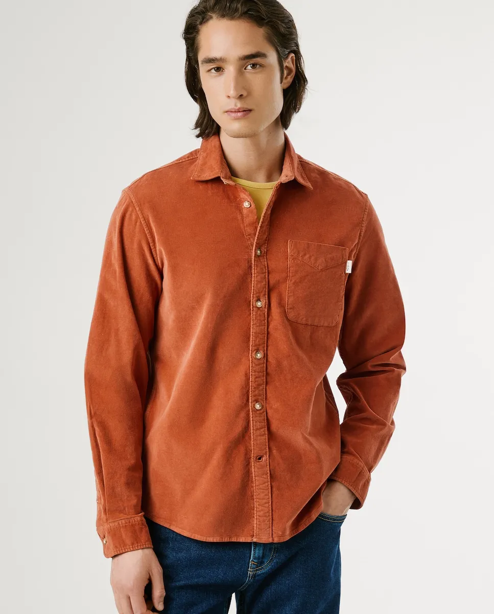 

Мужская рубашка прямого кроя из эластичного вельвета Pepe Jeans, бордовый