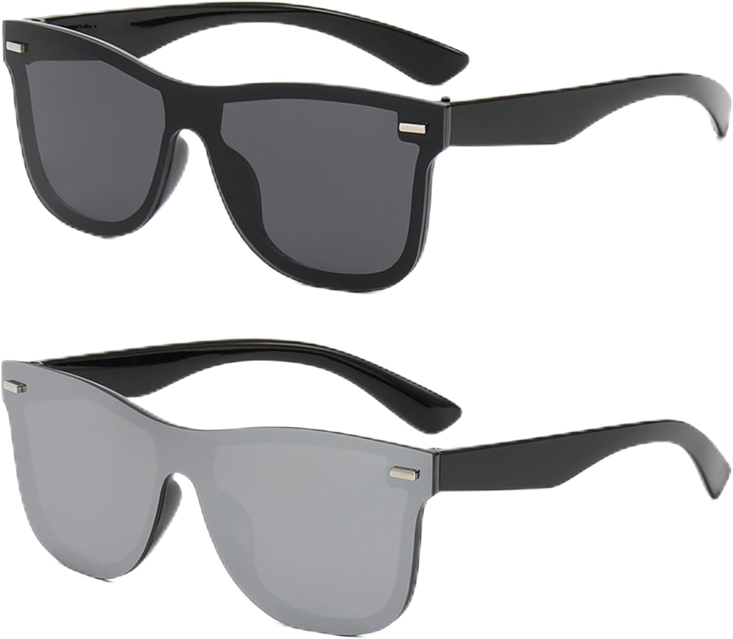 

Солнцезащитные очки UV400 без оправы с цельными линзами и светоотражающими элементами — цветные зеркальные солнцезащитные очки для мужчин и женщин (2 шт.) swanoble, Black Frame/Silver Lens+black Frame/Grey Lens