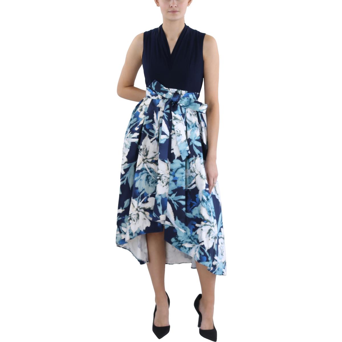 

Женское платье миди с цветочным принтом Petites Fit & Flare SLNY, цвет navy multi
