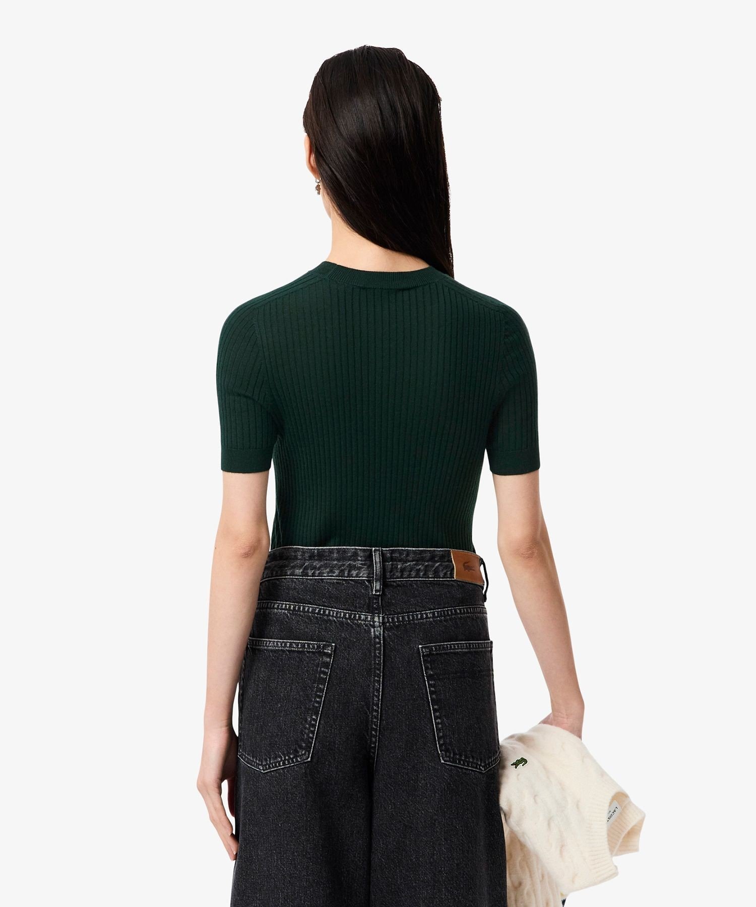 Свитер LACOSTE вязаный, 3D-вязка, мериносовая шерсть, Dark Green — фото 2