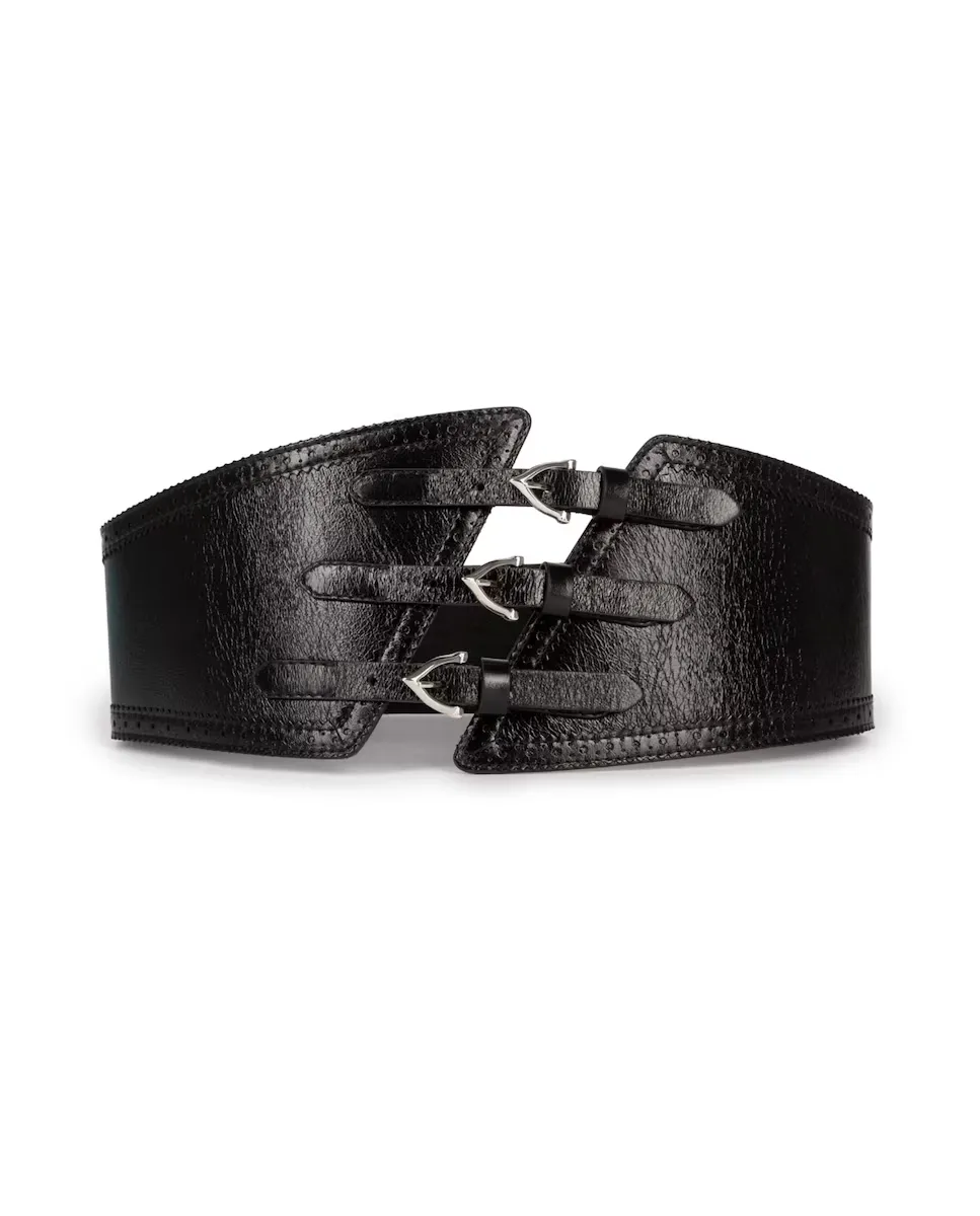 

Женский черный кожаный корсетный ремень с пряжками The Kooples, чёрный