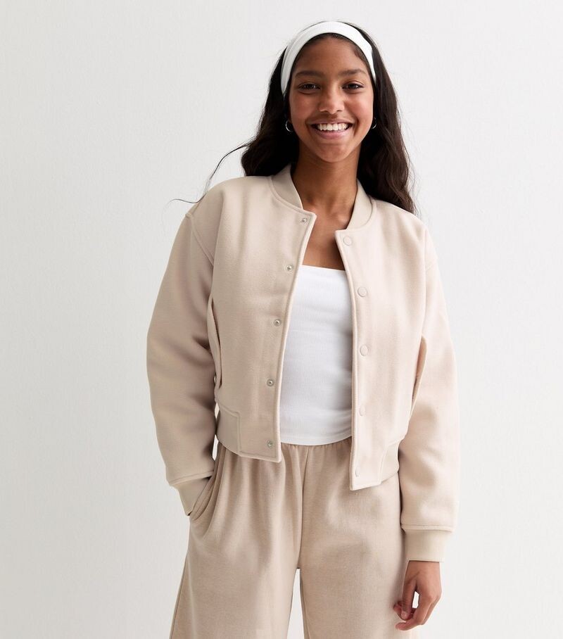 

Куртка-бомбер с камнем для девочек New Look, светло-серый