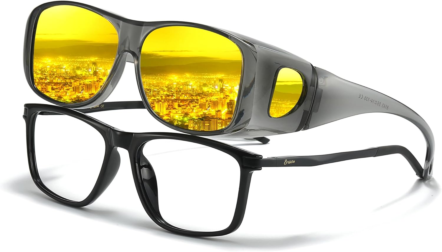 

Поляризованные очки ночного видения LVIOE для женщин и мужчин, надеваемые поверх обычных очков, с обтекаемой формой для защиты от бликов при вождении в ночное время, модель N8143, A08 Trans Grey Frame / Night Vision