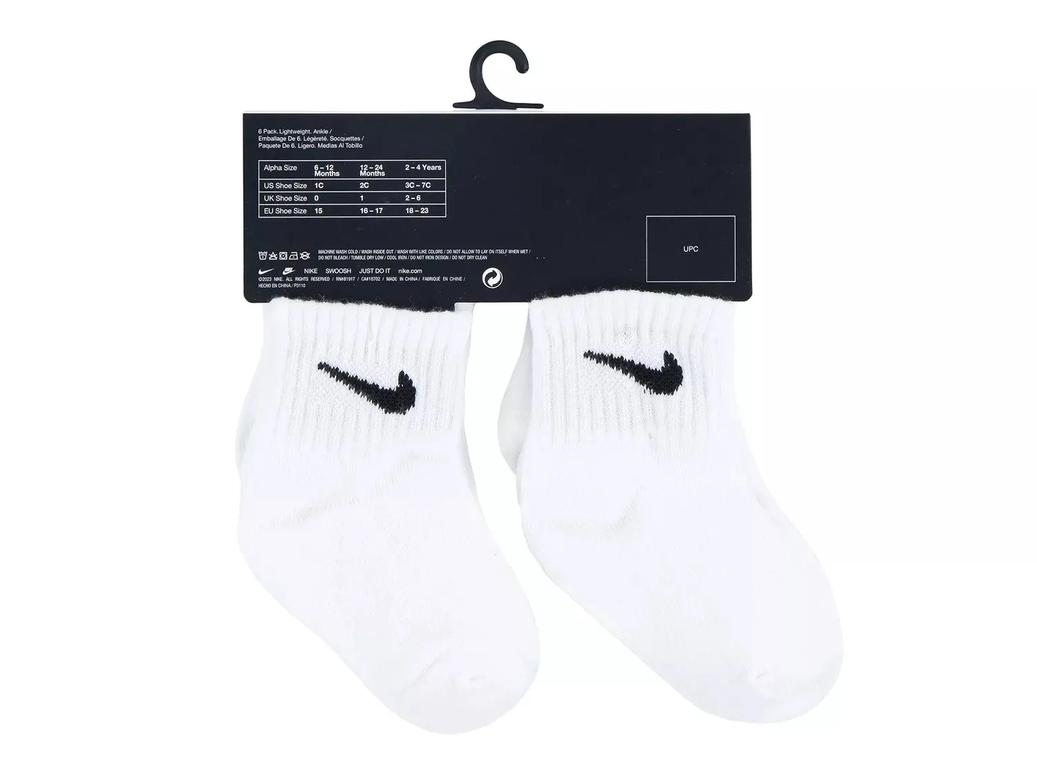 Детские носки Nike Solid Quarter Ankle Socks - 6 шт., белые — фото 4
