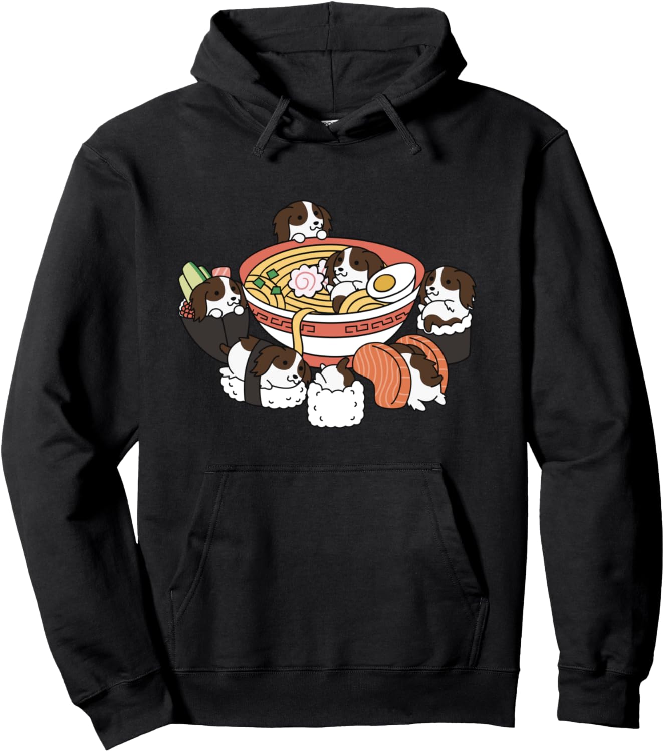 

Худи с изображением собаки породы спаниель (Ramen Sushi English Sprinker Dog Hoodie) Funny English Springer Spaniel Gifts, черный