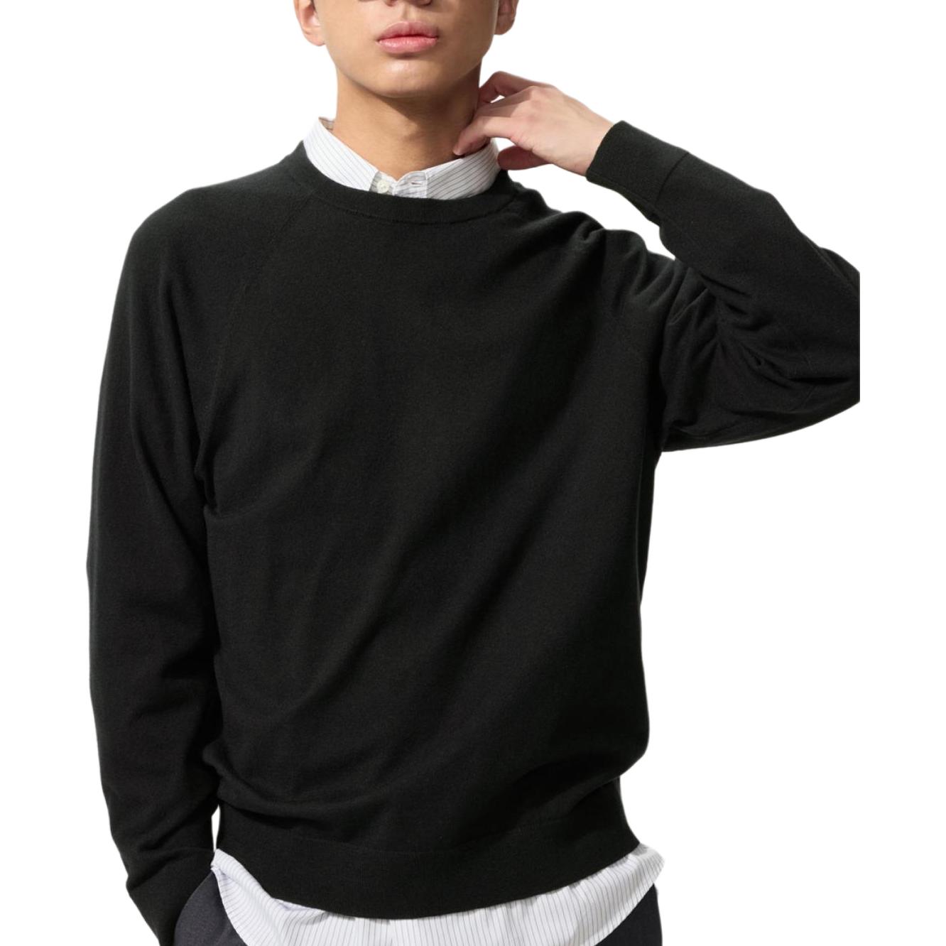 

Uniqlo Вязаный свитер унисекс, черный, с круглым вырезом, тонкий