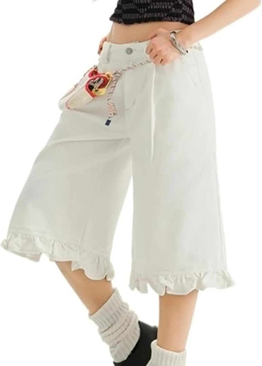 

OCUH укороченные джинсы для женщин с низкой посадкой, мешковатые шорты с кружевом