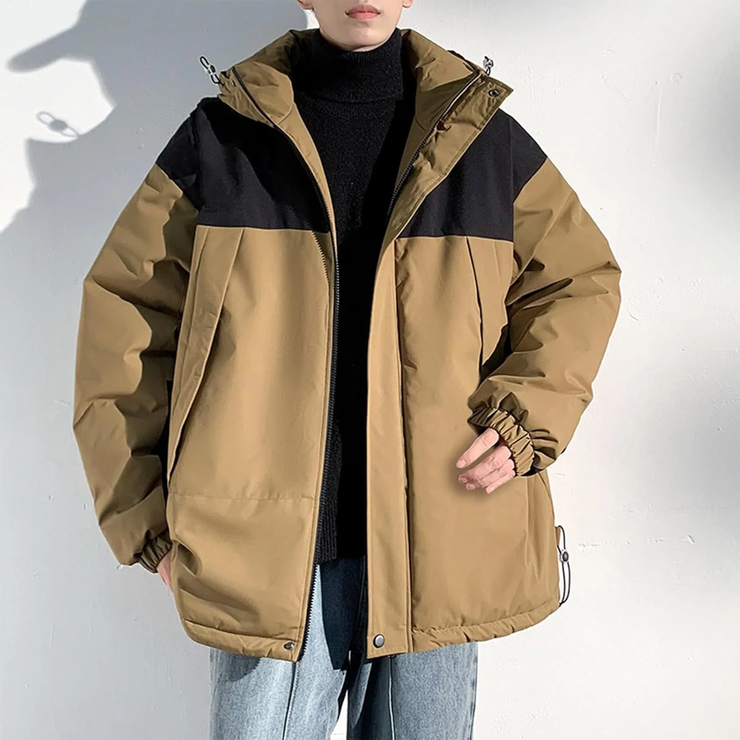 Куртки для мужчин Three Prevention Cottoning Climbing Wear, модная куртка с цветовыми блоками, утепленная, теплая, пуховая, ветровка — фото 2