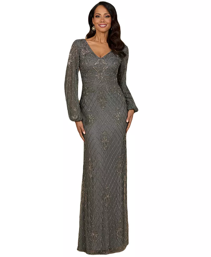 

Женское длинное платье с длинными рукавами и бисером Lara, серебряный