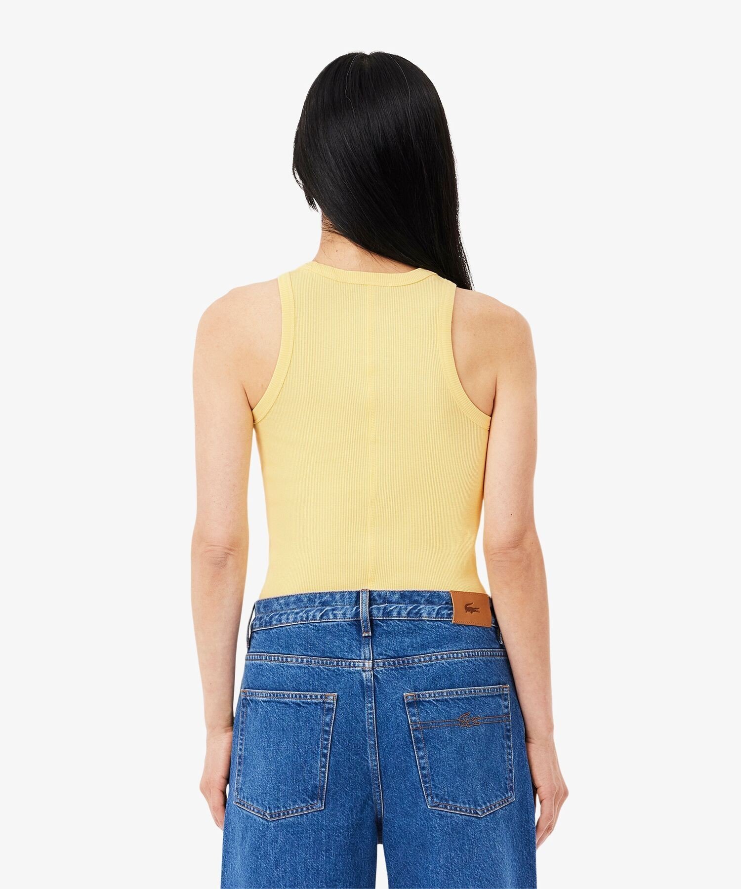 Майка LACOSTE One-Point, ребристая, Pale Yellow — фото 3