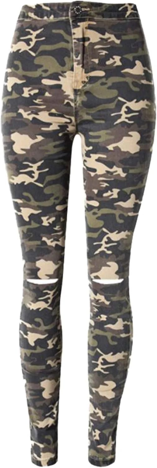 

Andongnywell женские джинсы plus size stretch distressed camo skinny