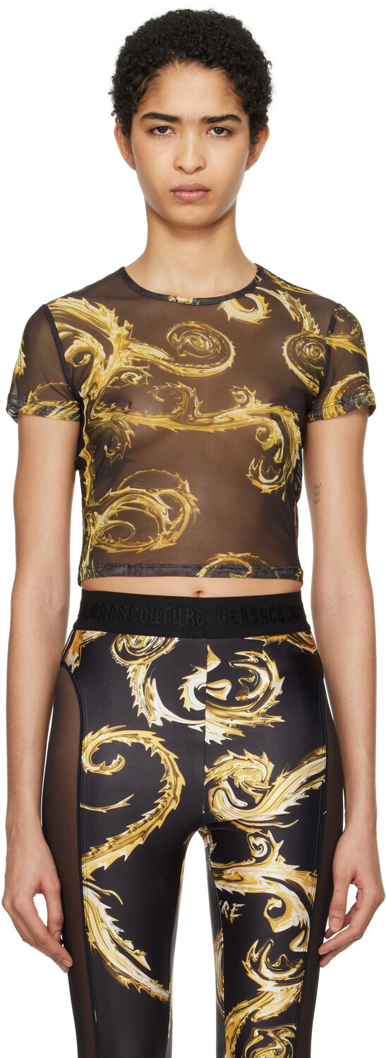 

Черная футболка Chromo Couture esh Crop Versace Jeans Couture, черный/золотой