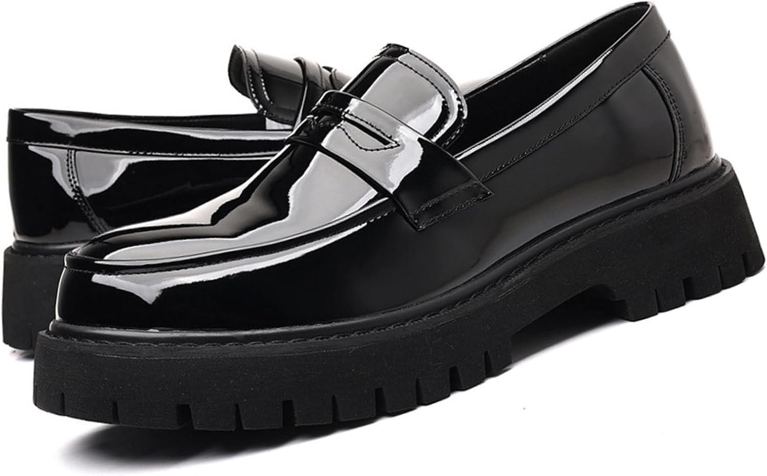 

Мужские мягкие кожаные лоферы на платформе, модные повседневные деловые туфли типа пени, безшумные лоферы на рифленой подошве без шнурков Gxnngej, черный