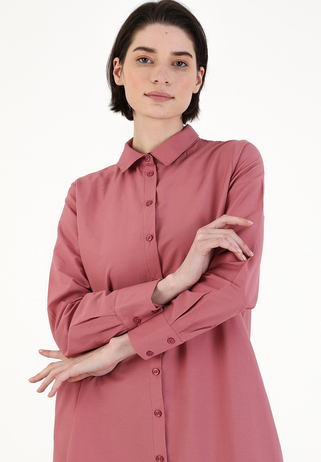 

REFKA BASIC Point Collar Modanisa, Рубашка крапчатый розовый
