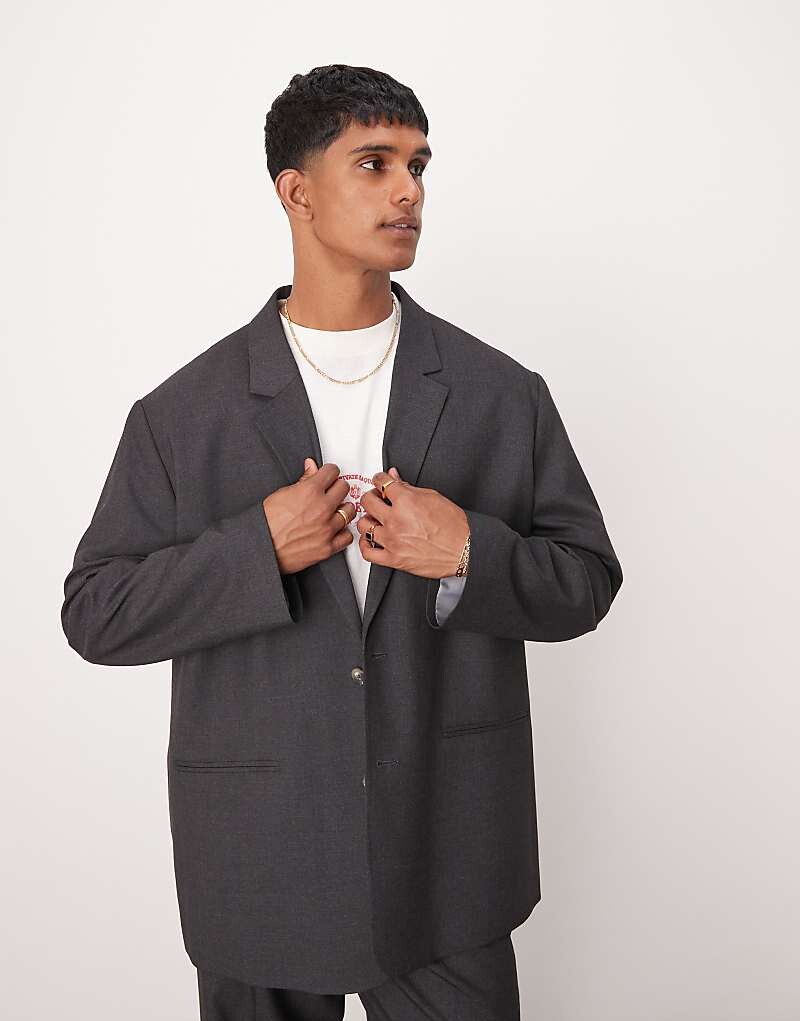 

Темно-серый пиджак оверсайз широкого кроя ASOS DESIGN