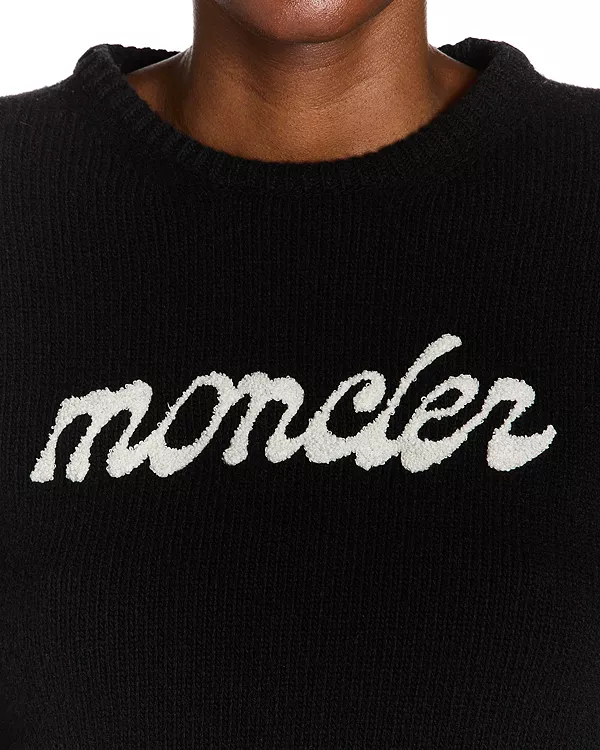 Свитер с круглым вырезом из смесовой шерсти Moncler, черный — фото 3