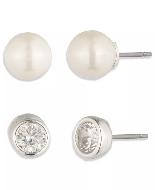 

Комплект из 2 серег с кубическим цирконием и искусственным жемчугом Lauren Ralph Lauren, white