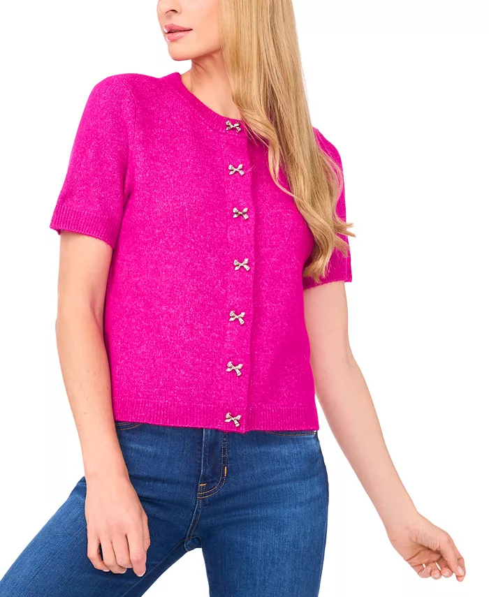 

Женский кардиган с коротким рукавом и бантом-пуговицей Cece, розовый