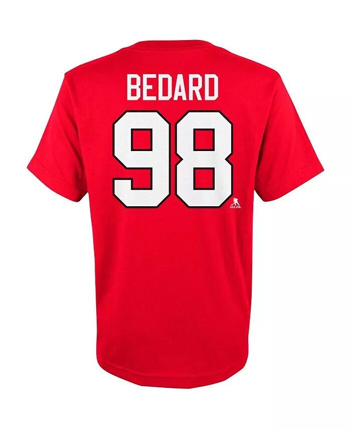 Красная футболка Big Boys Connor Bedard Chicago Blackhawks с именем и номером Outerstuff, красный — фото 3