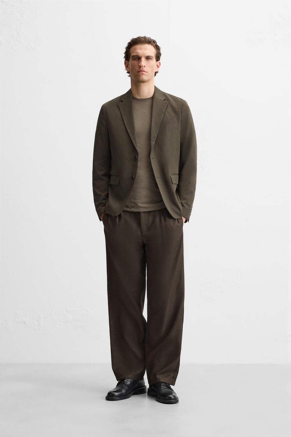 

Свободный пиджак из хлопка - лиоцелла ZARA, хаки