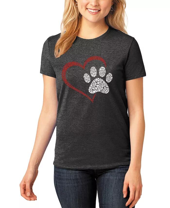 

Женская футболка премиум-класса Word Art Paw Heart La Pop Art, красный