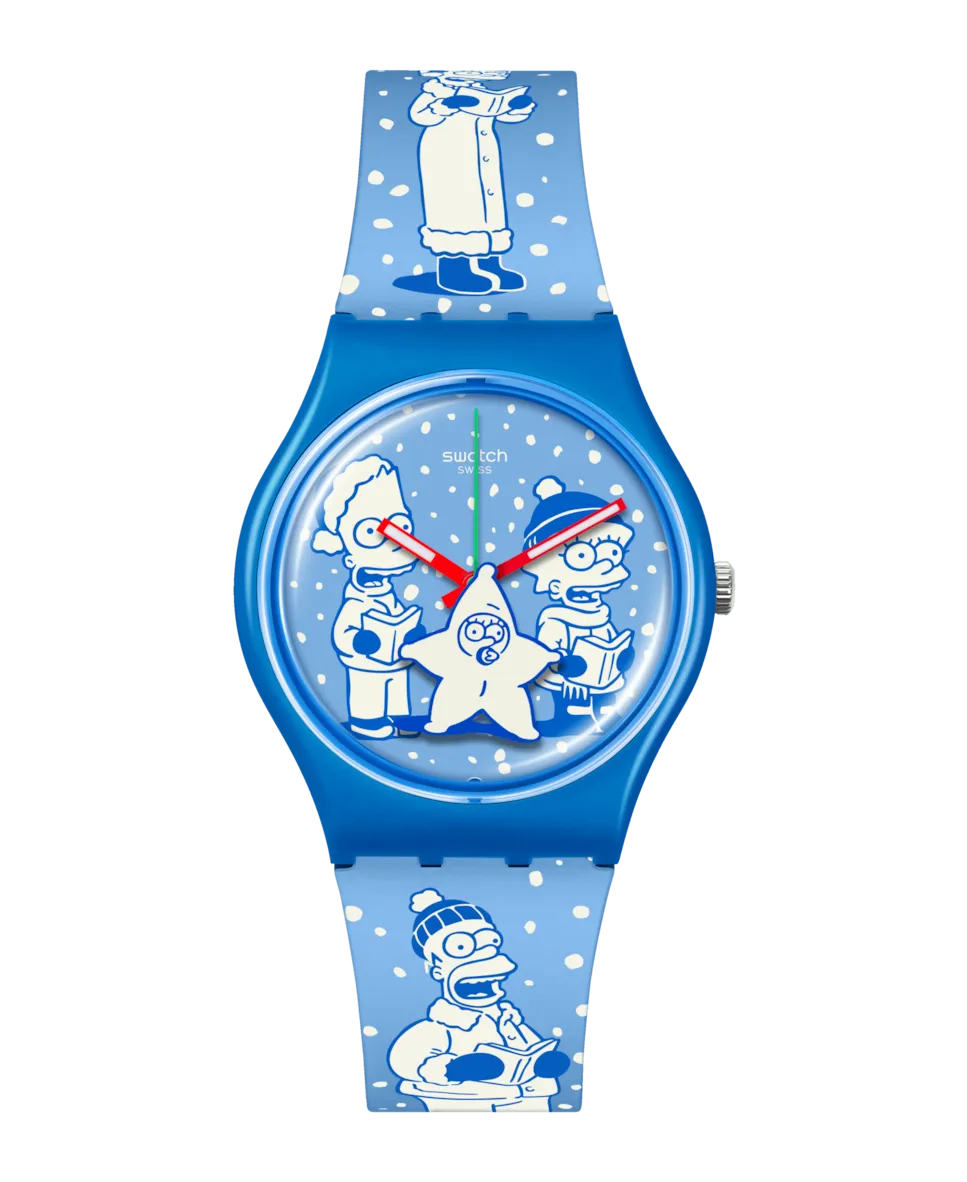 

Часы Tidings of Joy с ремешком на биооснове и синим циферблатом Swatch, синий