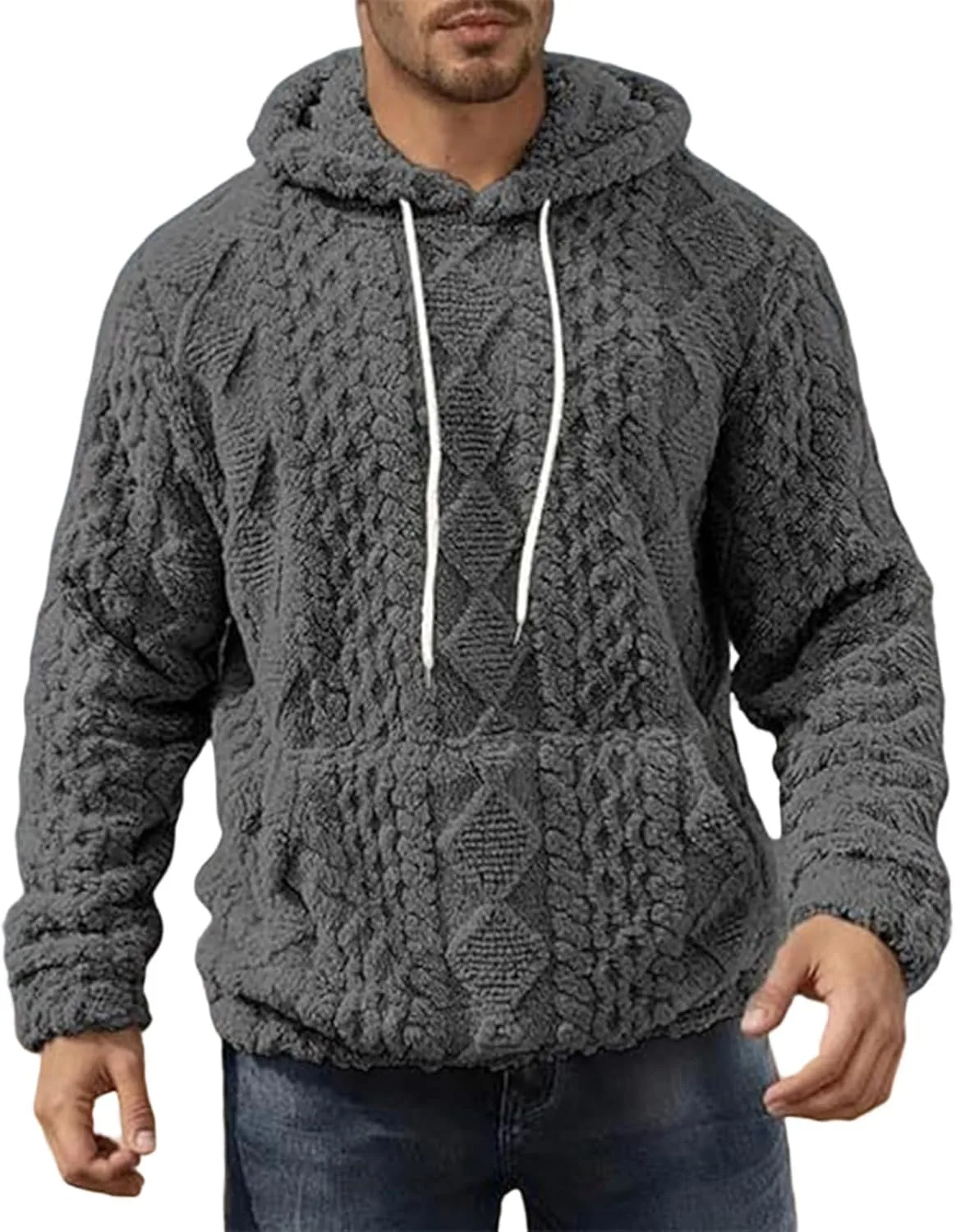 

Мужской худи на флисе зимний теплый пуловер