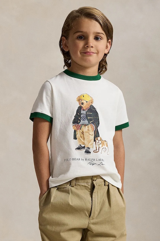 

Детская хлопковая футболка Polo Ralph Lauren, бежевый