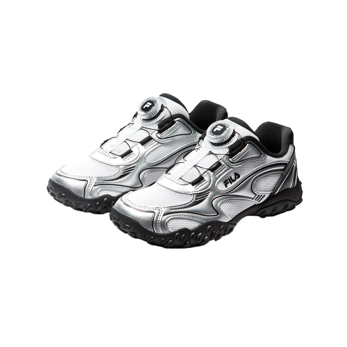 Heritage FHT Textile, Synthetic Leather Breathable Rebound Low top Running Shoes Kids' FILA KIDS, FILA White/Space Silver — фото 4